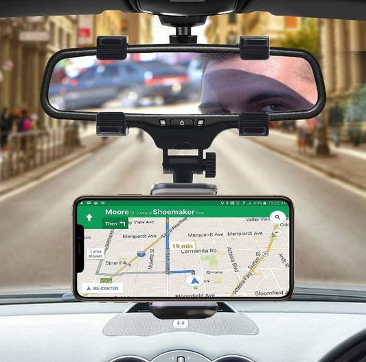 Rearview Mirror Phone Holder for Car – 360° Rotating Mobile Mount