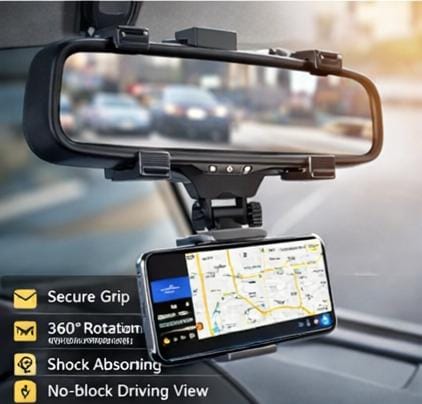 Rearview Mirror Phone Holder for Car – 360° Rotating Mobile Mount