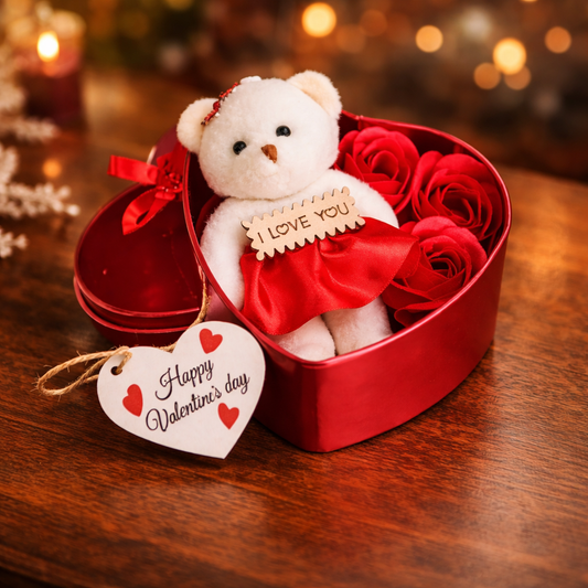 Romantic Heart Teddy Gift Box – Valentine Special Surprise (Limited Offer)